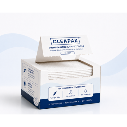 CLEAPAK Premium Tek Kullanımlık Havlusu 20x20 cm | 25 Adet